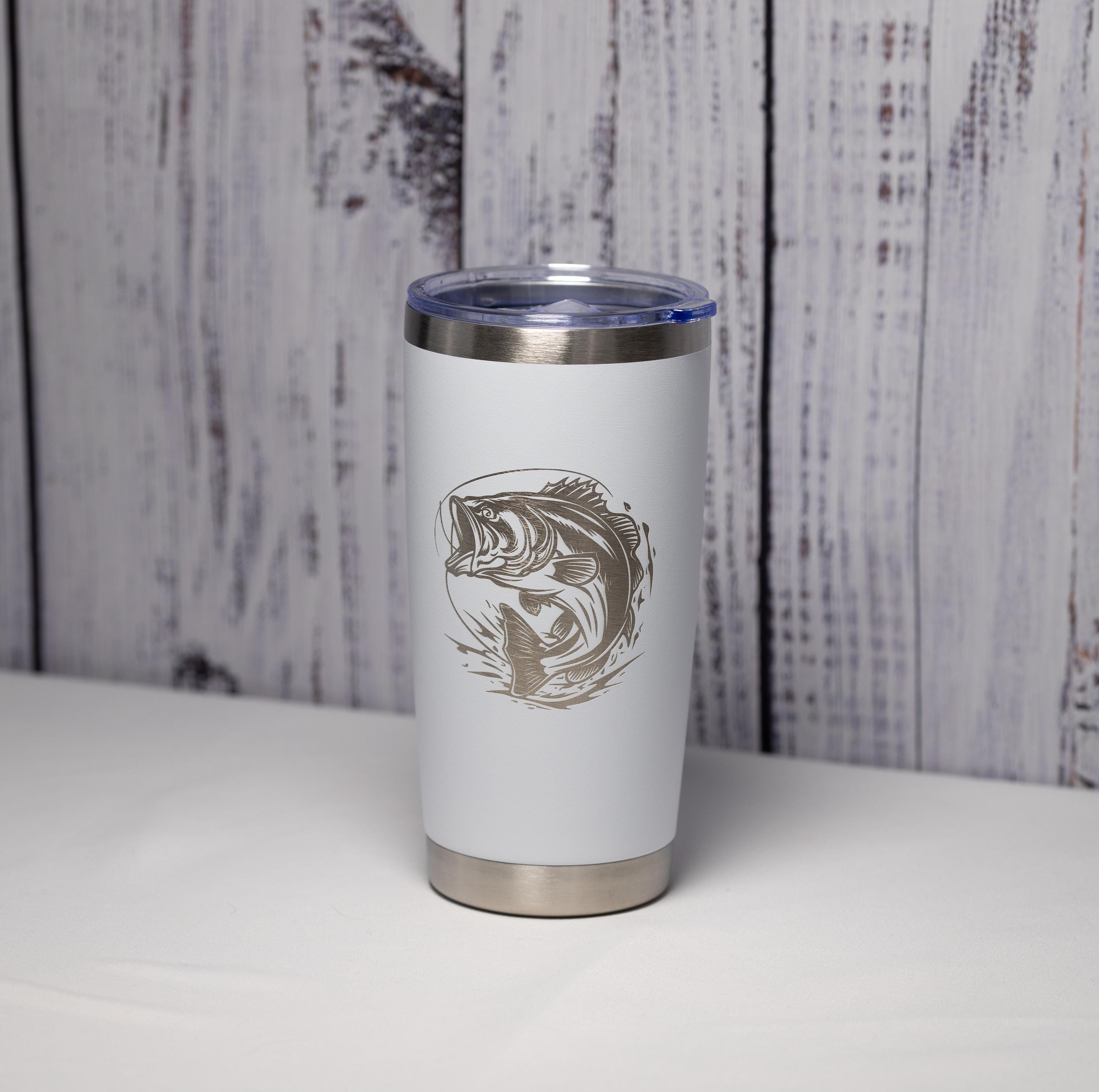 Bass Fisherman Tumbler - Cold Hot Drinkware, Custom Powder Coated Stainless Steel Travel Mug