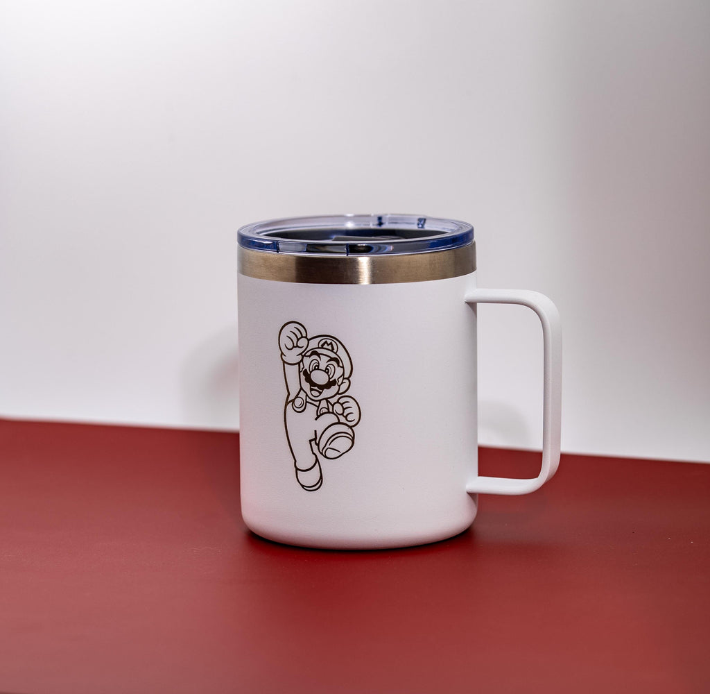 Insulated Stainless Steel Mug – Laser Engraved Mario Coffee Cup, Spill Resistant Lid