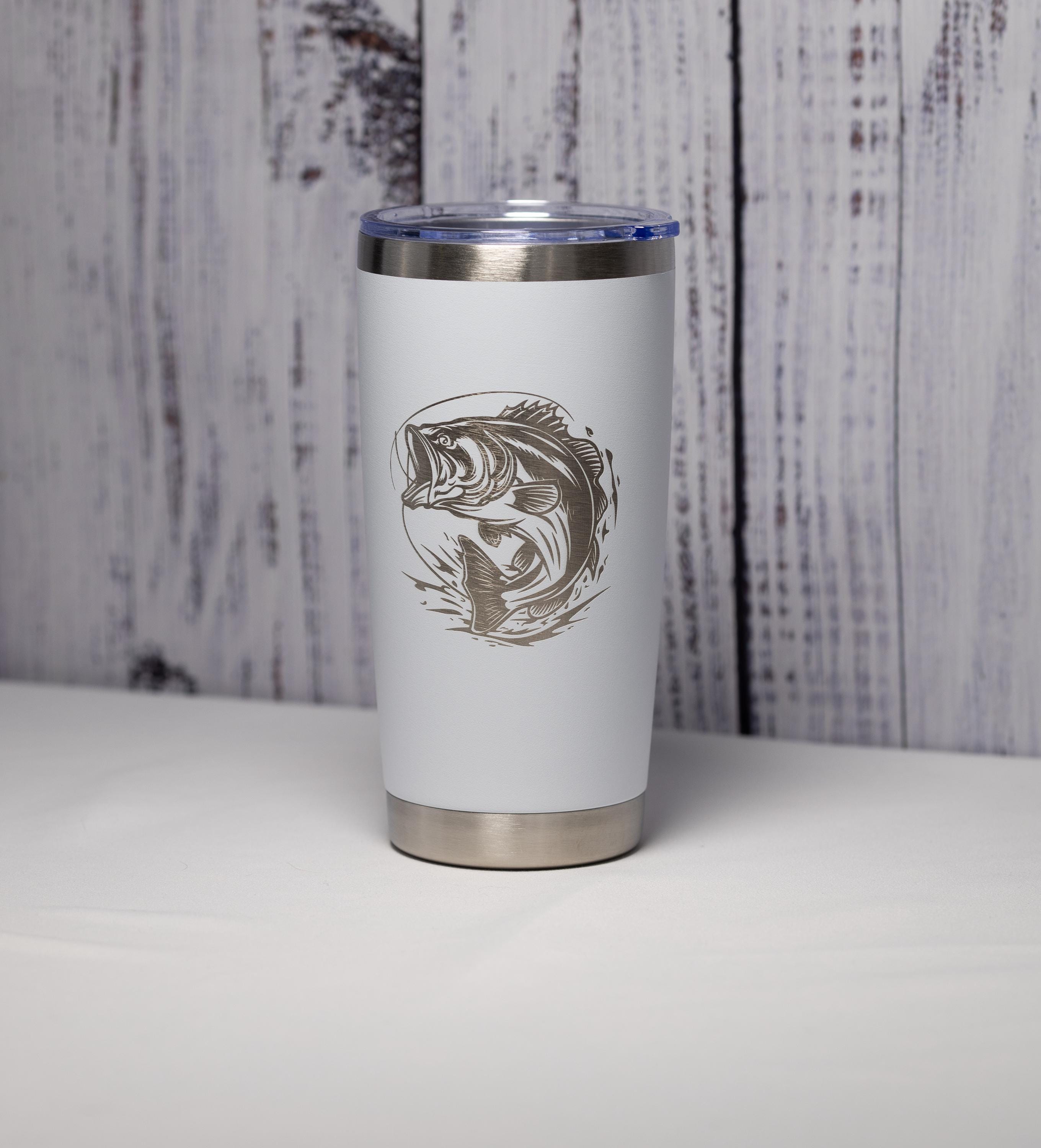 Bass Fisherman Tumbler - Cold Hot Drinkware, Custom Powder Coated Stainless Steel Travel Mug