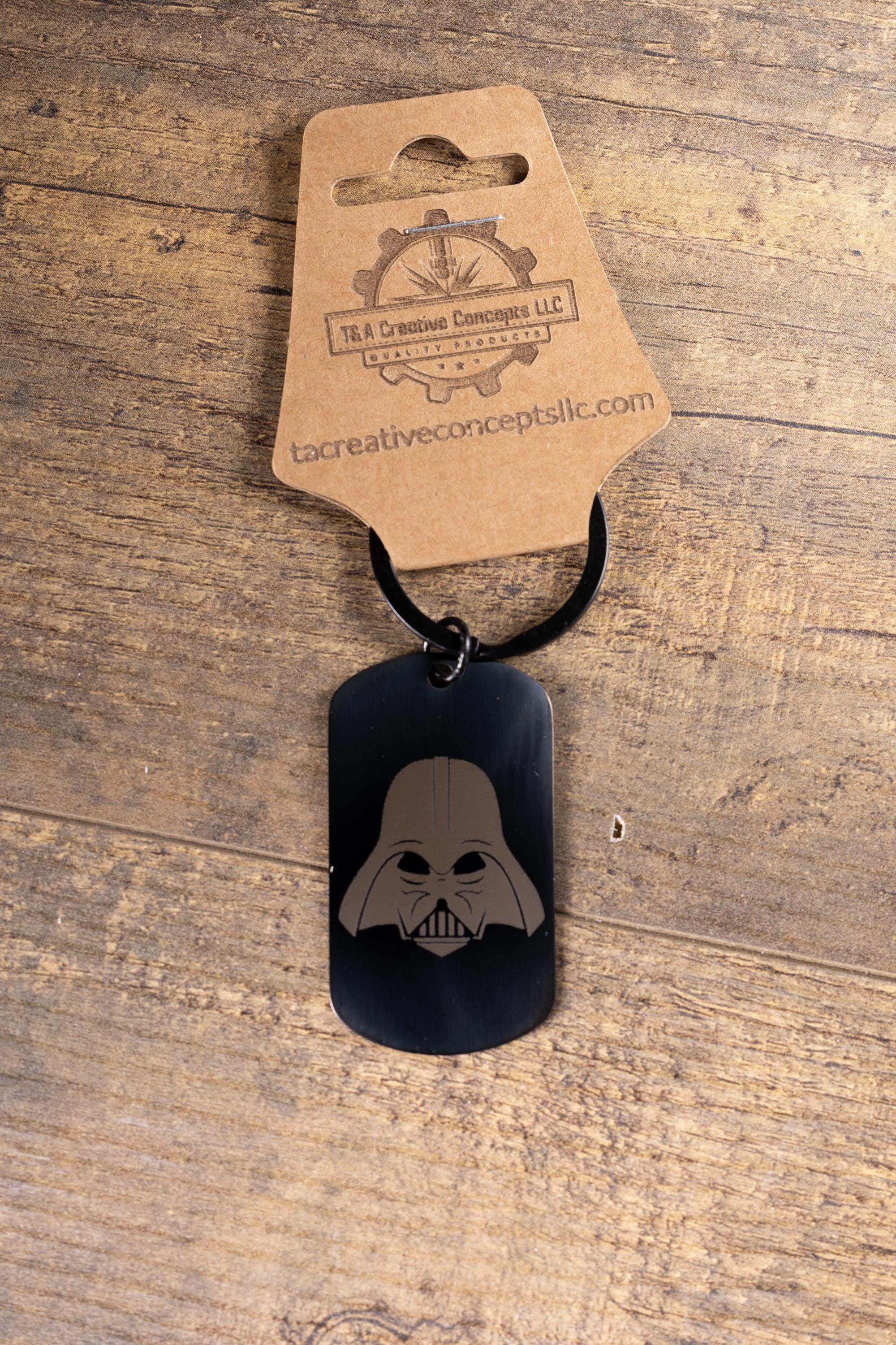Darth Vader Keychain - Black Stainless Steel, Laser Engraved, Matte Black Finish