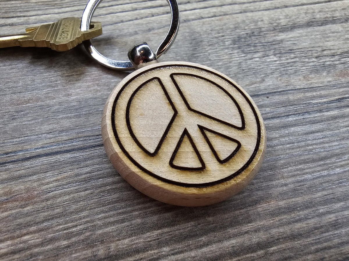 Peace Sign Keychain - Boho Style Charm | Hardwood Double Sided Engraving