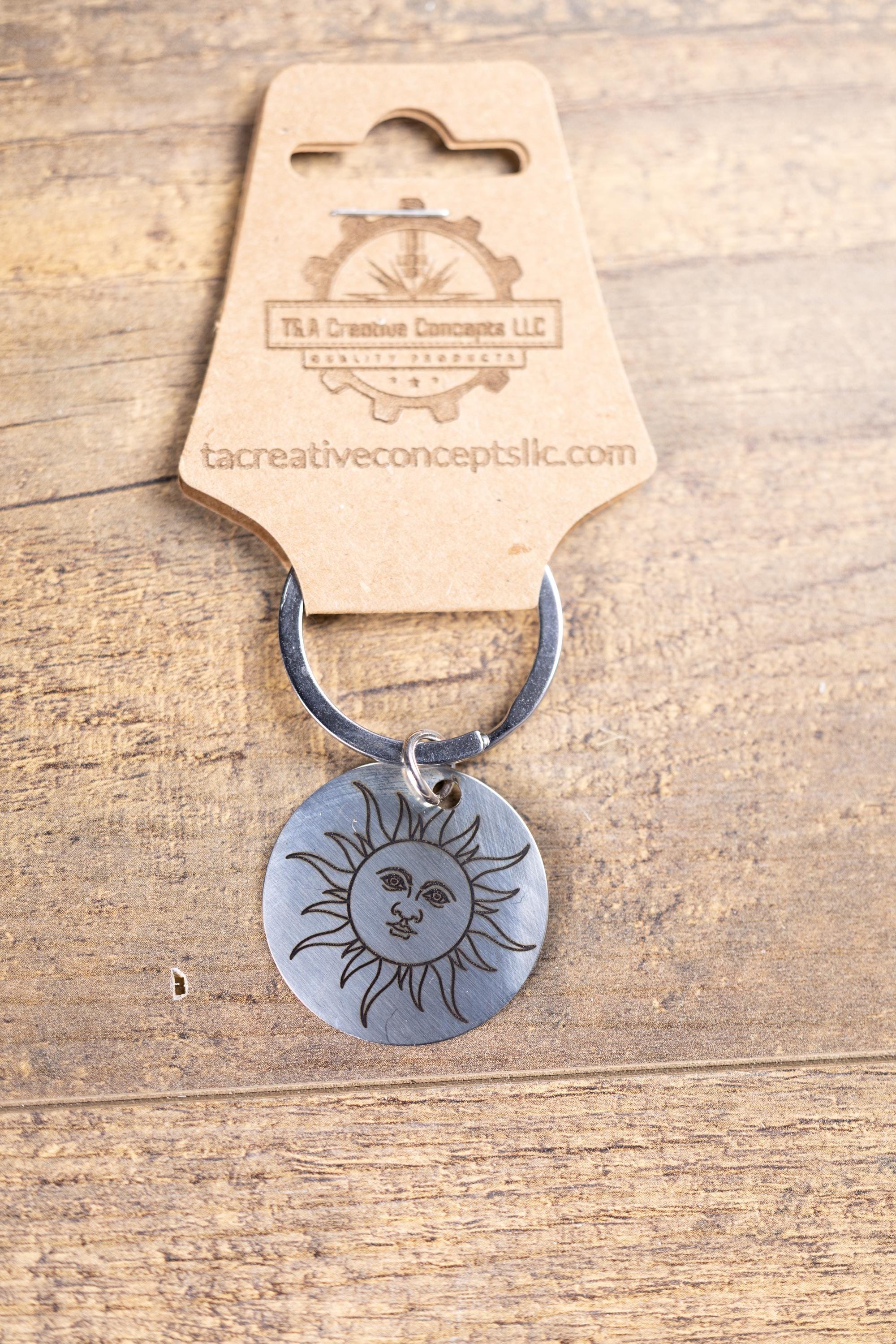 Stainless Steel Sun Keychain – Laser Engraved Double Sided Celestial Charm