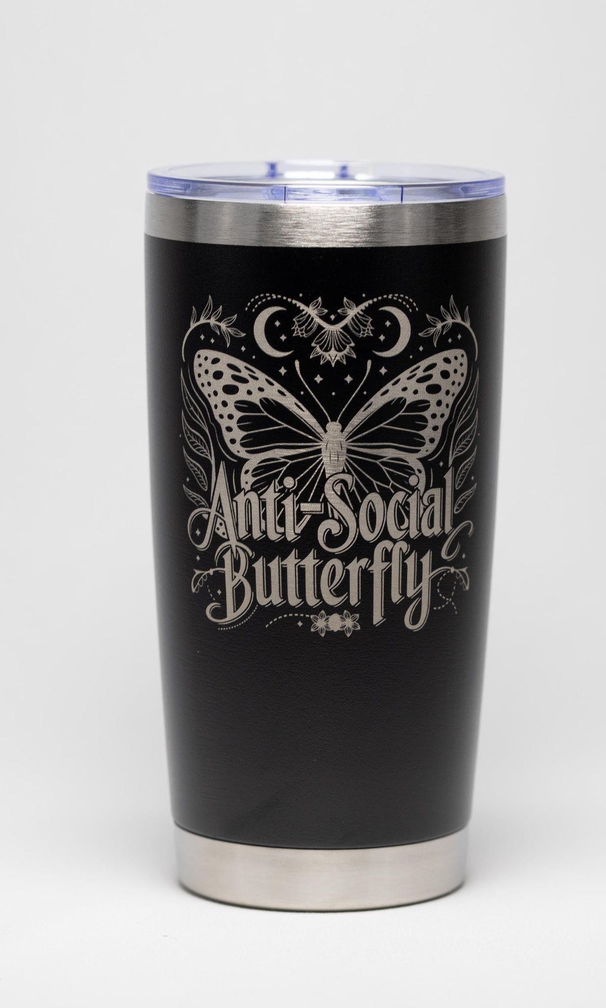 Insulated Travel Tumbler – Laser Engraved Butterfly Design, Custom Powder Coated, 20oz