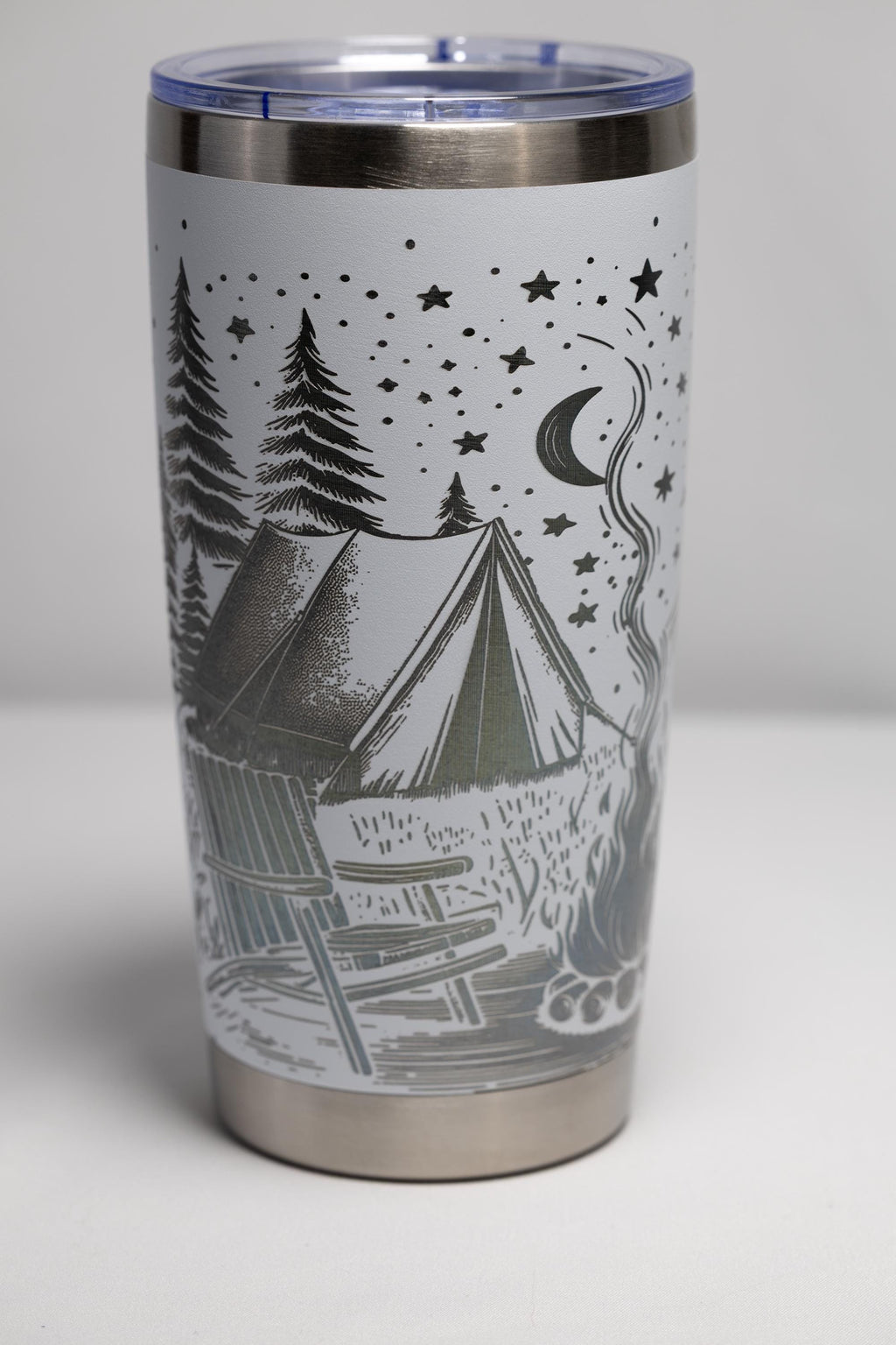 Stainless Steel Tumbler – 20oz Insulated Travel Mug with Engraved Camping Design