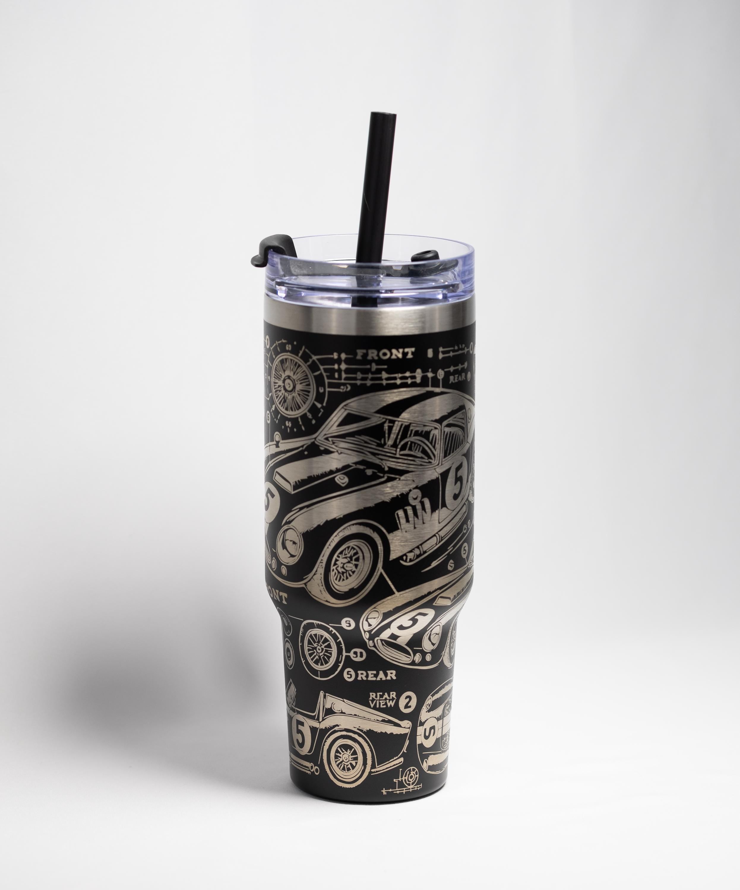 Vintage Race Car Tumbler - 40 oz Stainless Steel, Laser Engraved, Durable Travel Mug