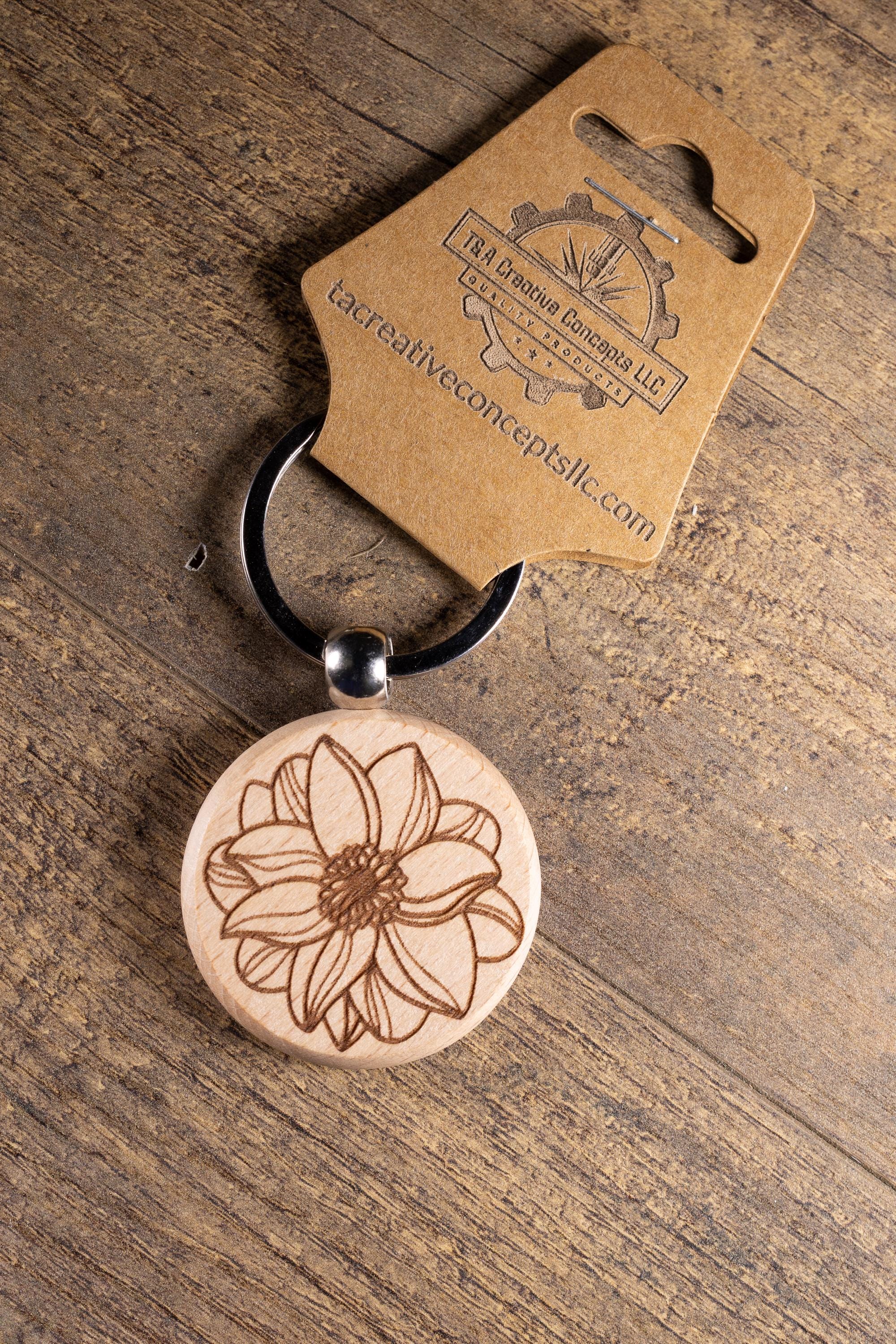 Wooden Mandala Keychain - Laser Engraved Solid Hardwood Boho Style Charm