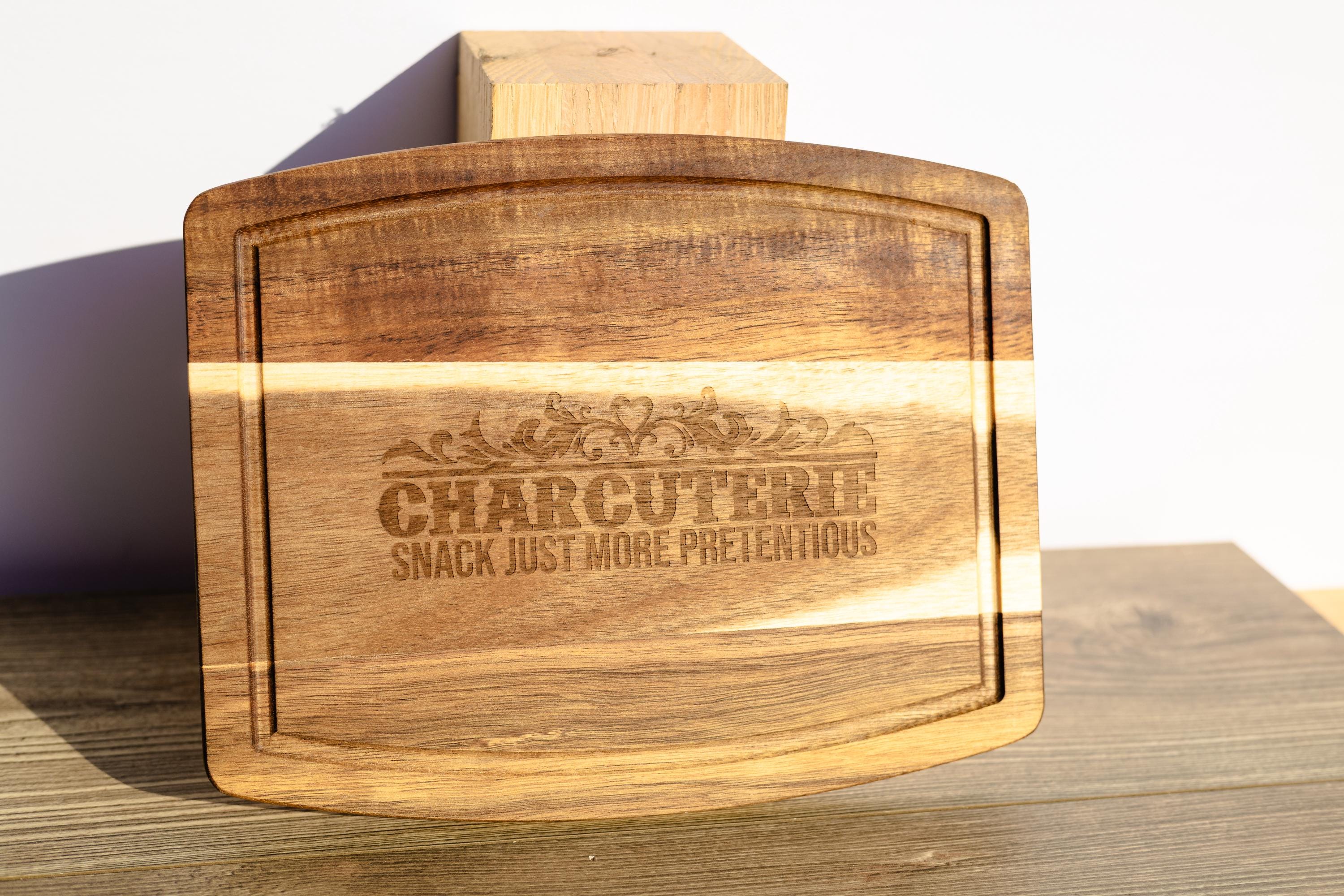Acacia Charcuterie Board - Rustic Serving Tray With Laser Engraved Design
