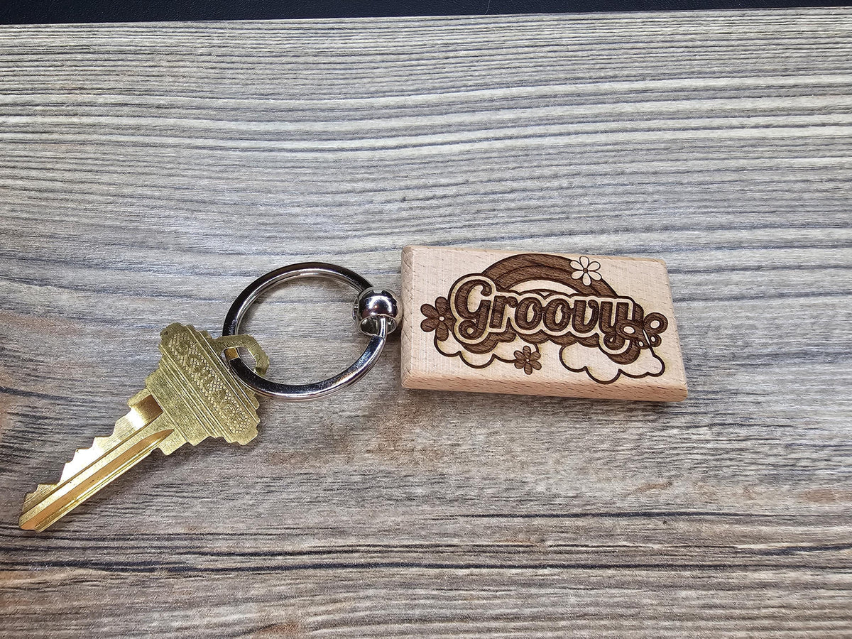 Retro 70s Keychain - Double Sided Hardwood Charm | Groovy Spirit Gift
