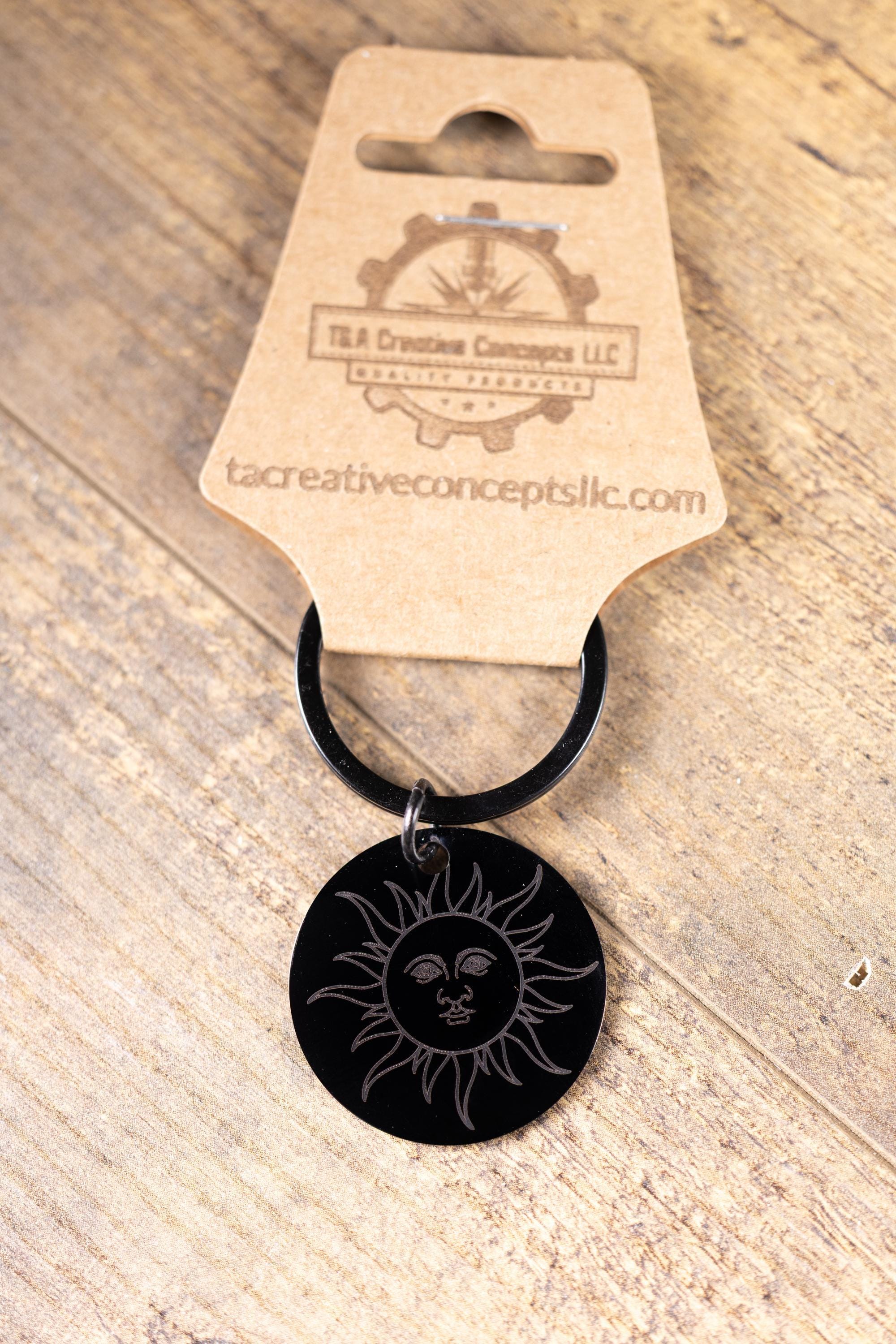 Matte Black Sun Keychain – Laser Engraved Minimalist Sun Charm, Durable Everyday Accessory