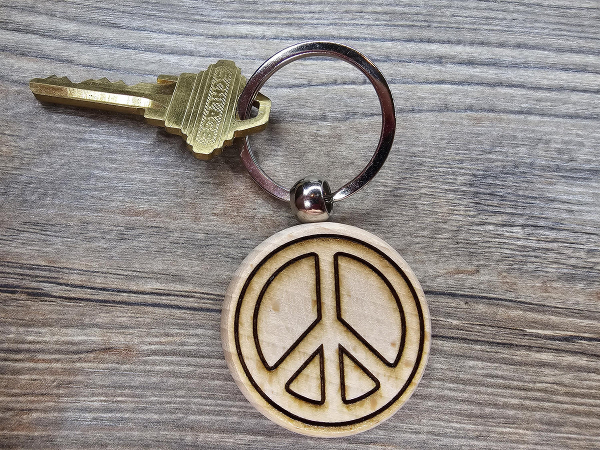 Peace Sign Keychain - Boho Style Charm | Hardwood Double Sided Engraving