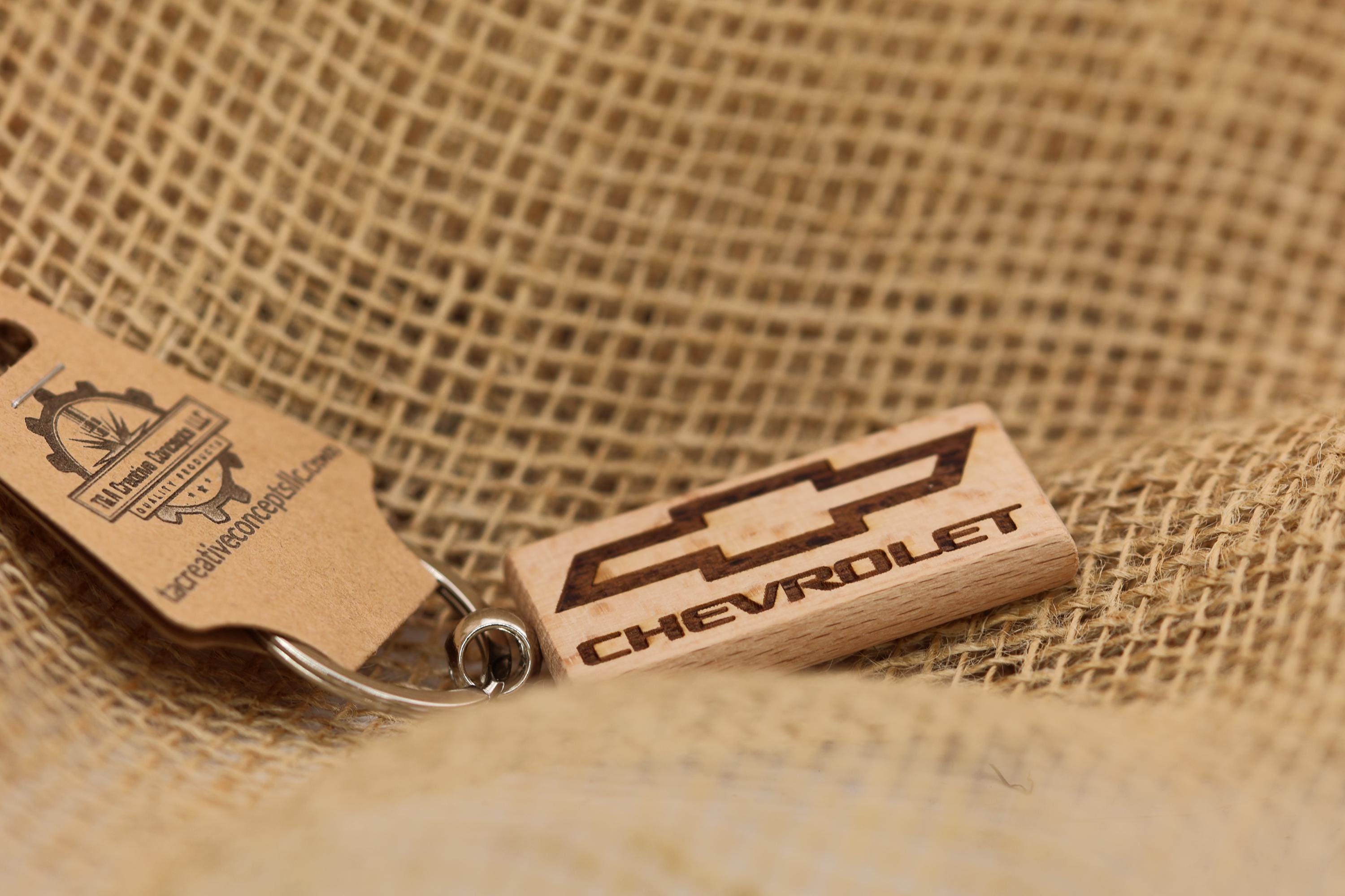 Hardwood Keychain – Double Sided Engraving Chevrolet Logo | Car Lover Gift