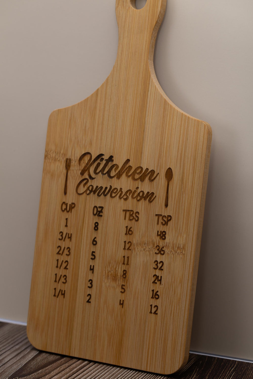 Bamboo Cutting Board – Compact Prep Board with Engraved Kitchen Conversions Chart