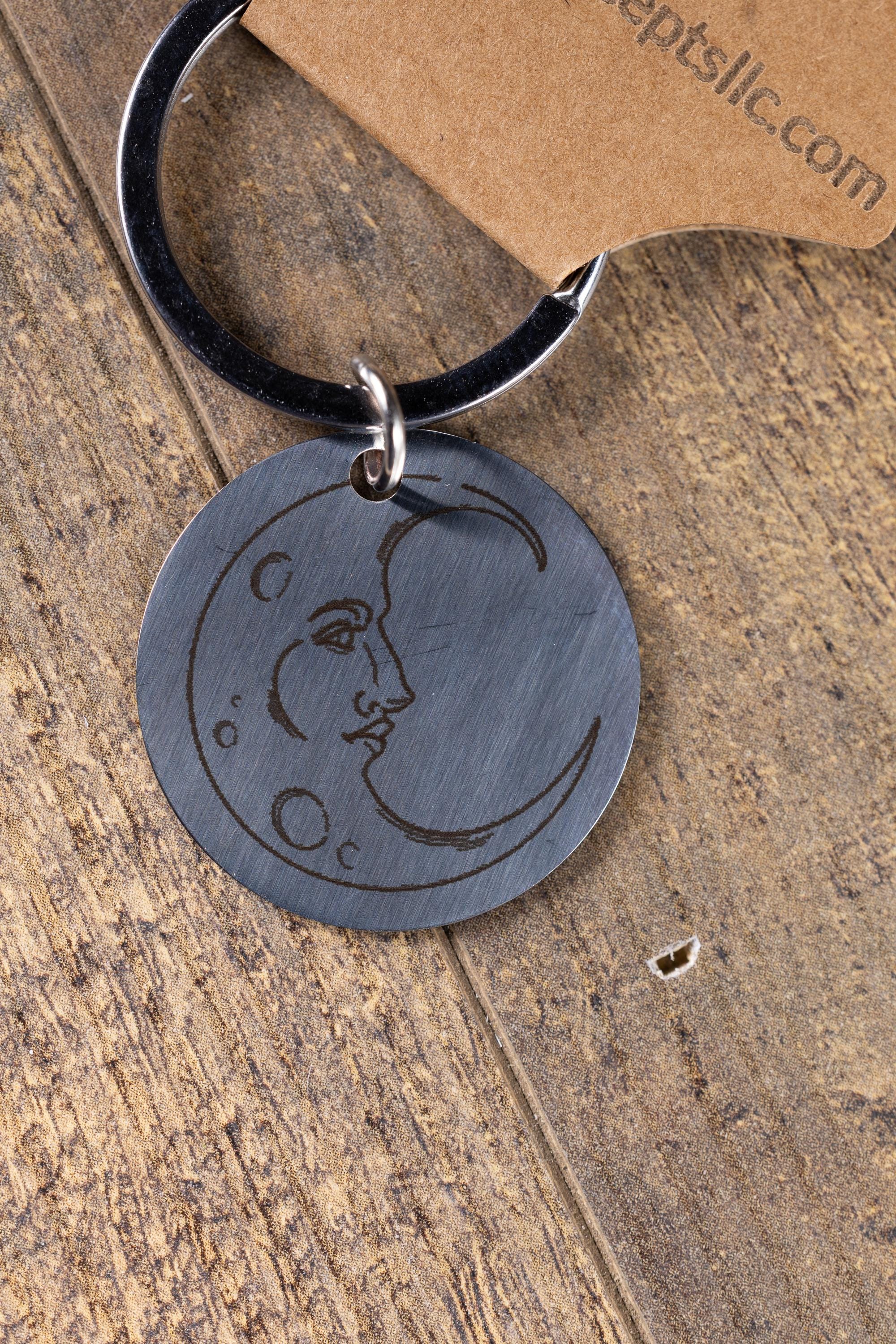 Moon Keychain - Laser Engraved Stainless Steel, Double Sided Moon Phase Accessory
