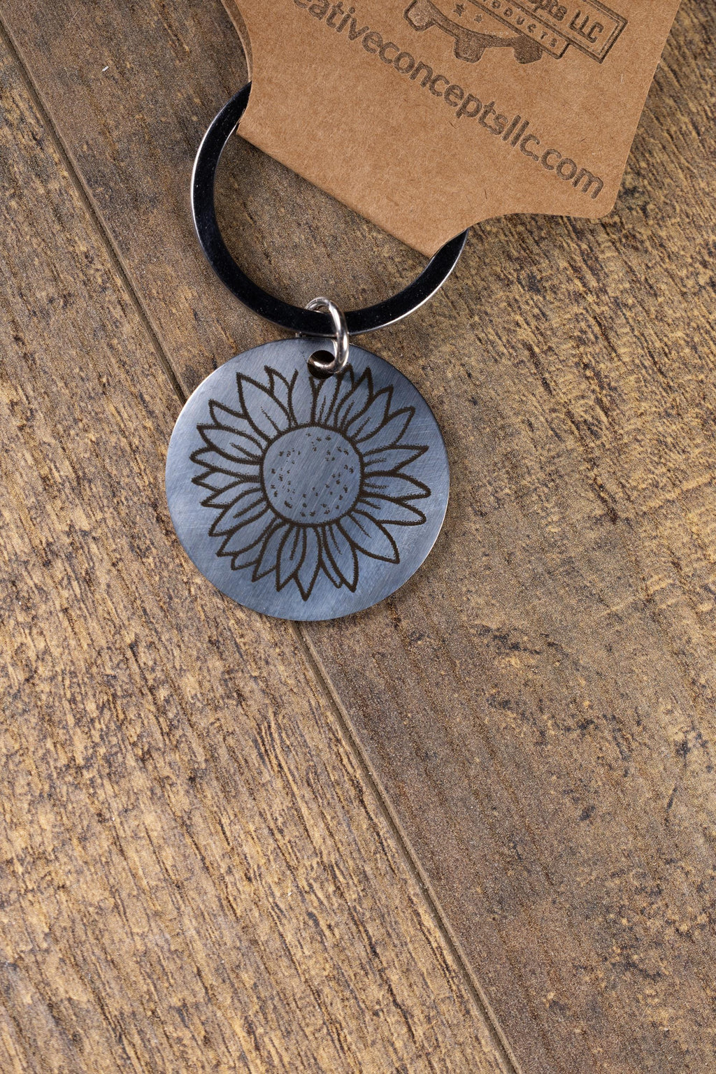Sunflower Keychain – Polished Stainless Steel Floral Charm | Laser Engraved Accessory