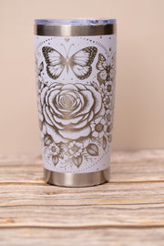 Stainless Steel Tumbler - 20oz Insulated Drinkware With Elegant Rose & Butterfly Wrap