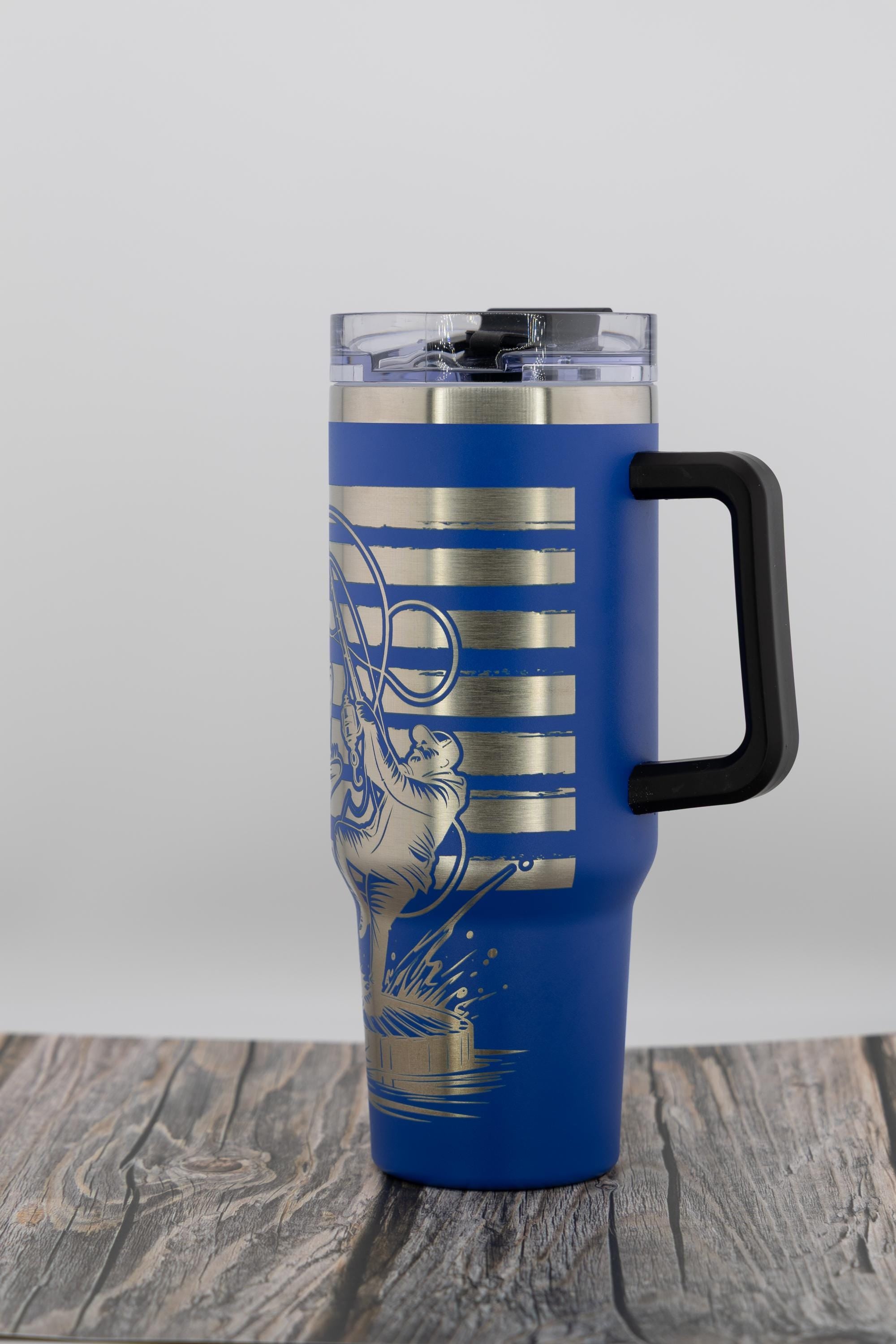 Fishing Tumbler – 40oz Stainless Steel Cup | American Flag Laser Engraved