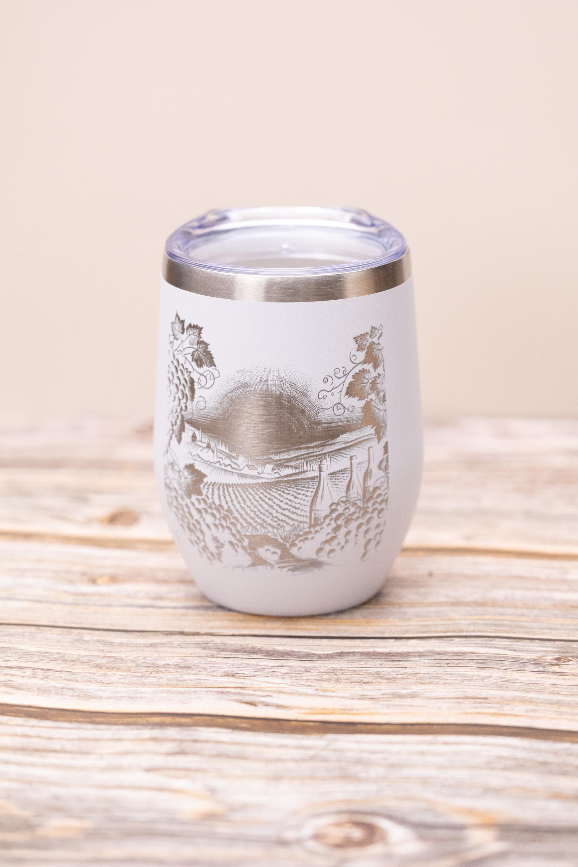 Insulated Wine Tumbler - Stainless Steel 12oz Double Wall Cup With Spill Resistant Lid