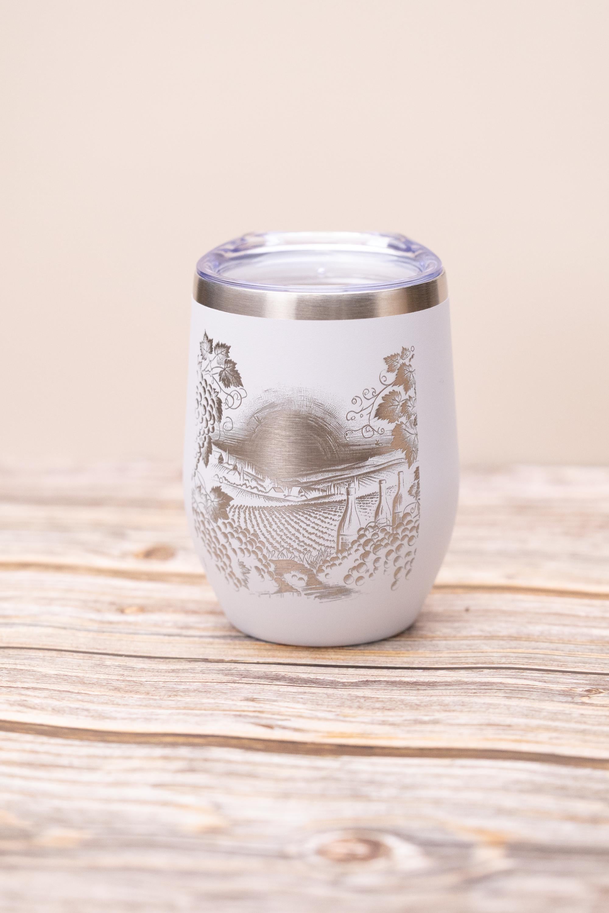 Insulated Wine Tumbler - Stainless Steel 12oz Double Wall Cup With Spill Resistant Lid