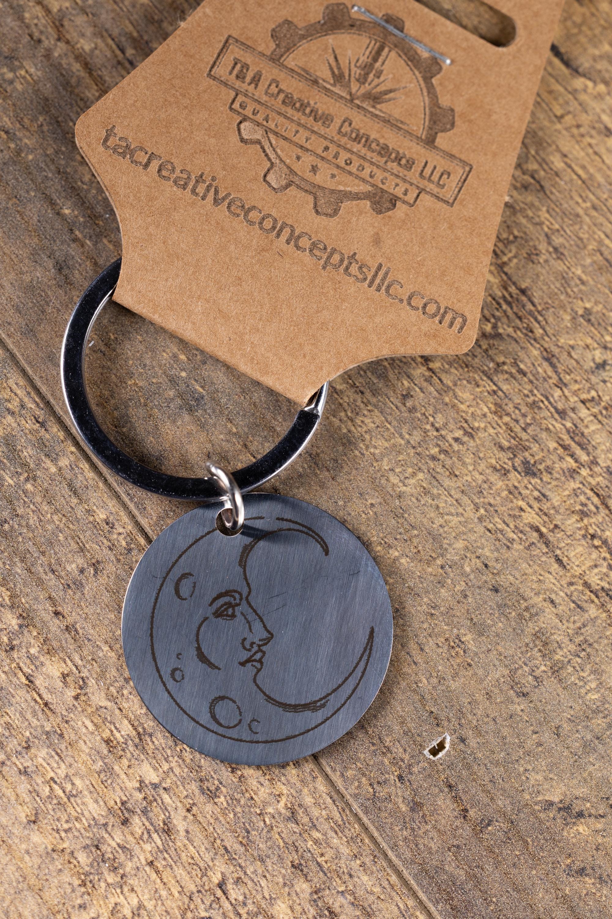Moon Keychain - Laser Engraved Stainless Steel, Double Sided Moon Phase Accessory