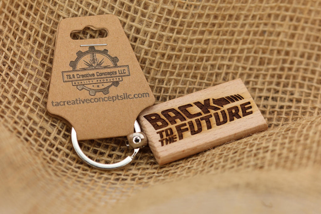 Back to the Future Keychain – Hardwood, Double Sided Laser Engraved Movie Memorabilia