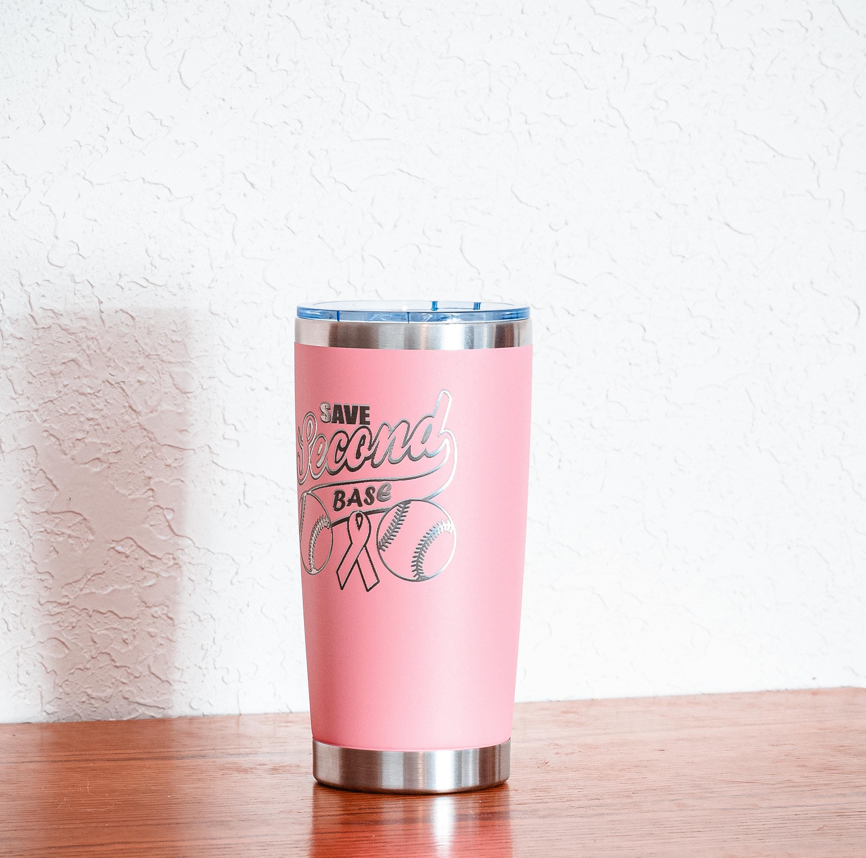 Breast Cancer Tumbler - Pink Powder Coated 20oz Stainless Steel Insulated Cup