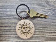 Mystical Sun Keychain - Double Sided Laser Engraved Hardwood Accessory