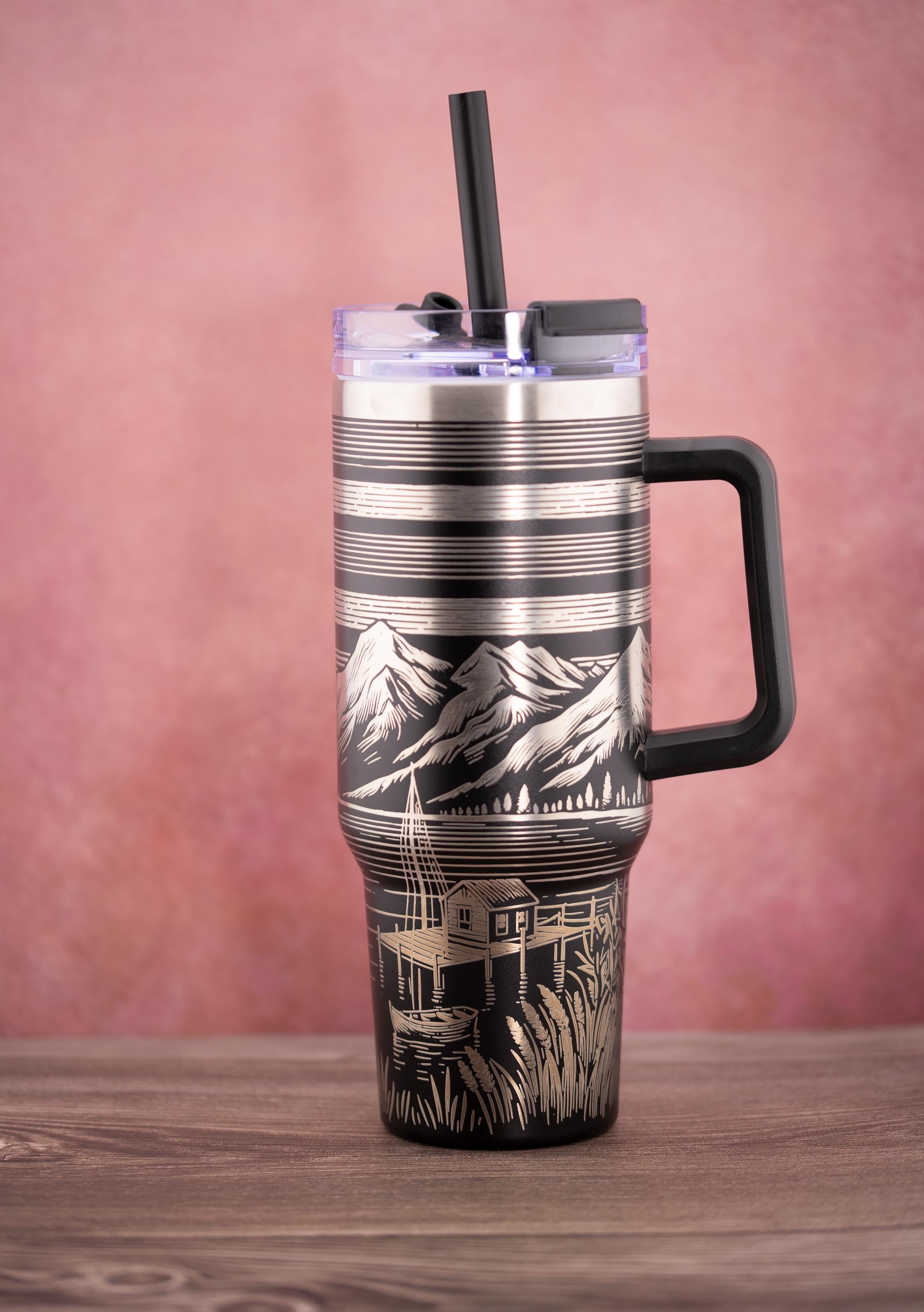 40oz Insulated Tumbler - Laser Engraved Buck And Flag Design | Stainless Steel Cup
