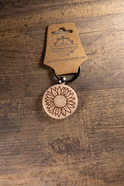 Sunflower Keychain – Laser Engraved Wood Hardwood Accessory with Stainless Steel Hardware