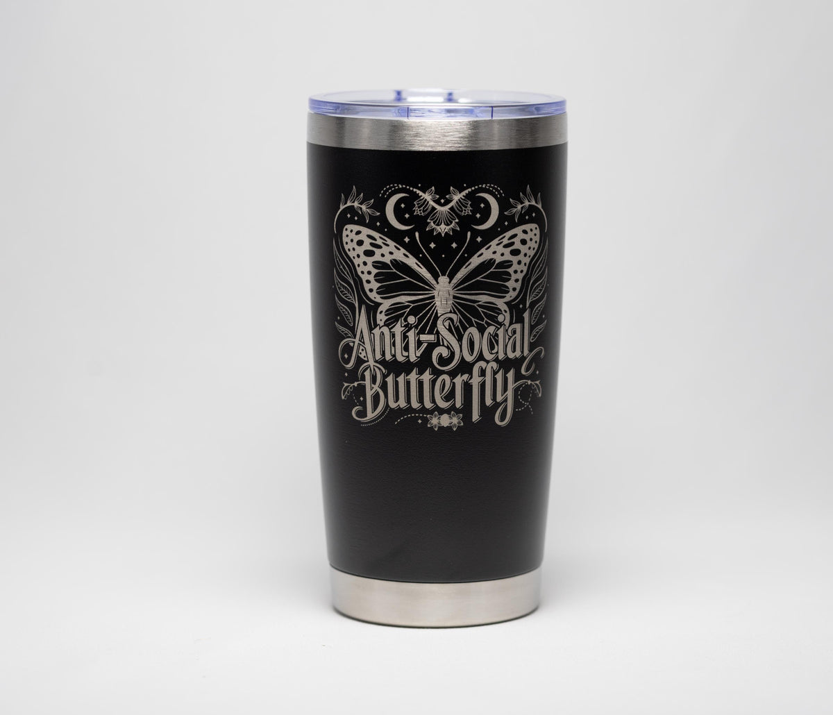 Insulated Travel Tumbler – Laser Engraved Butterfly Design, Custom Powder Coated, 20oz