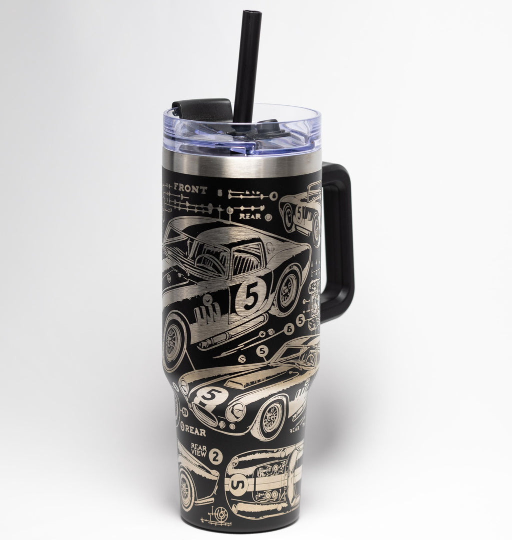Vintage Race Car Tumbler - 40 oz Stainless Steel, Laser Engraved, Durable Travel Mug