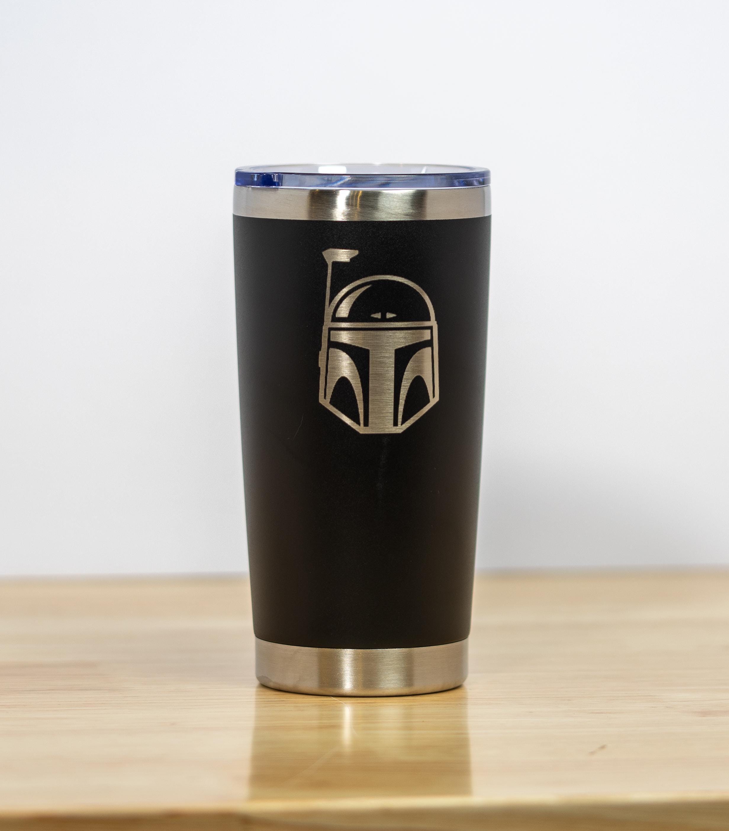 Boba Fett Tumbler | Laser Engraved Stainless Steel Travel Cup 20oz - Mandalorian Helmet
