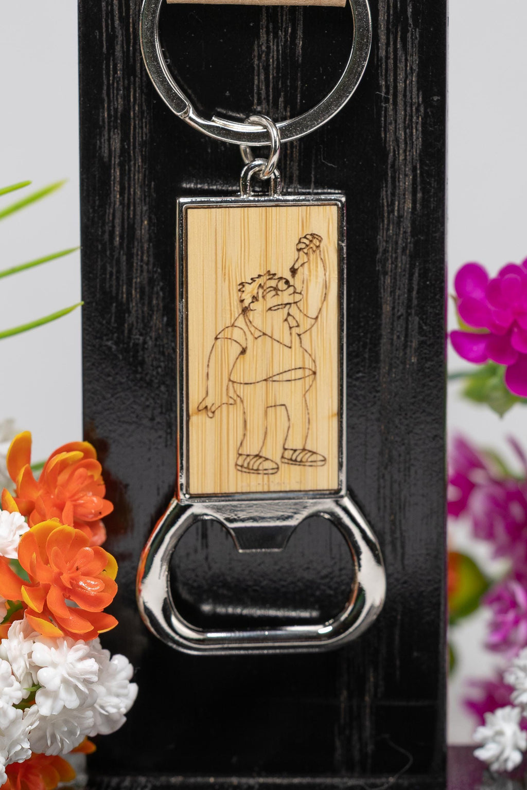 Barney Bottle Opener – Engraved Wood Keychain, Funny Beer Gift & Rustic Bar Tool