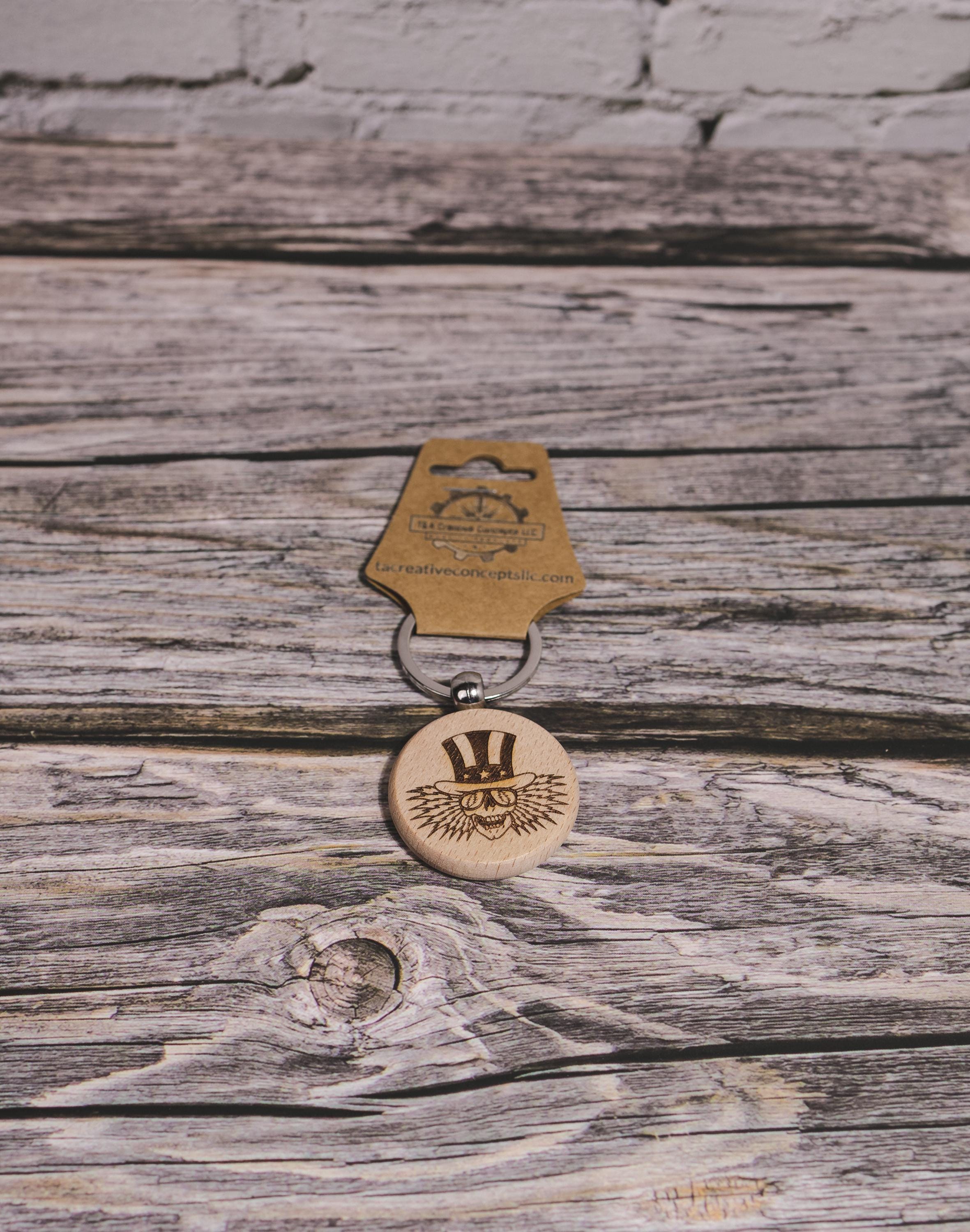 Grateful Dead Keychain – Uncle Sam Hardwood Double-Sided Engraving with Stainless Steel Ring