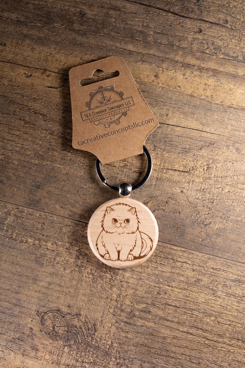 Cat Wood Keychain – Handmade Cat Charm With Laser Engraved Wood Grain