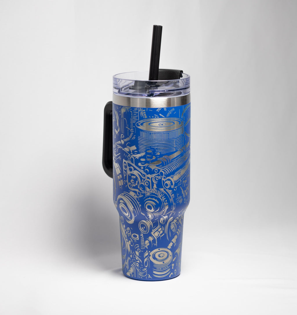 Engine Wrap Travel Tumbler - Large 40oz Vacuum Insulated Cup | Laser Etched Design