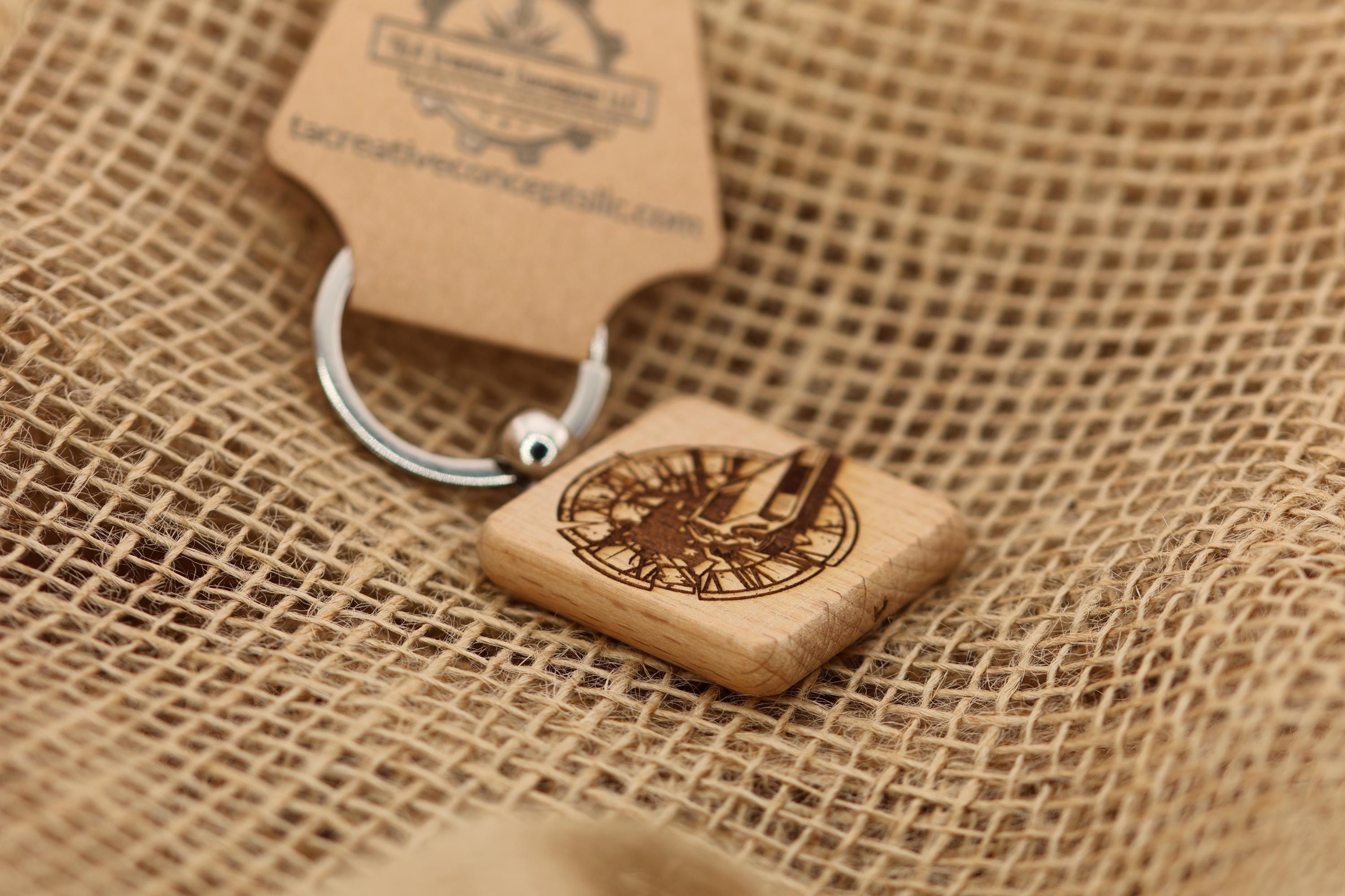 Back to the Future Keychain – Hardwood Double Sided Design with Stainless Steel Ring