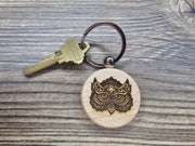 Owl Keychain - Double Sided Charm | Laser Engraved Gift | Rustic Wood Accessory