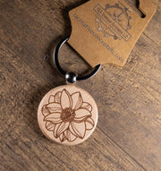 Wooden Mandala Keychain - Laser Engraved Solid Hardwood Boho Style Charm