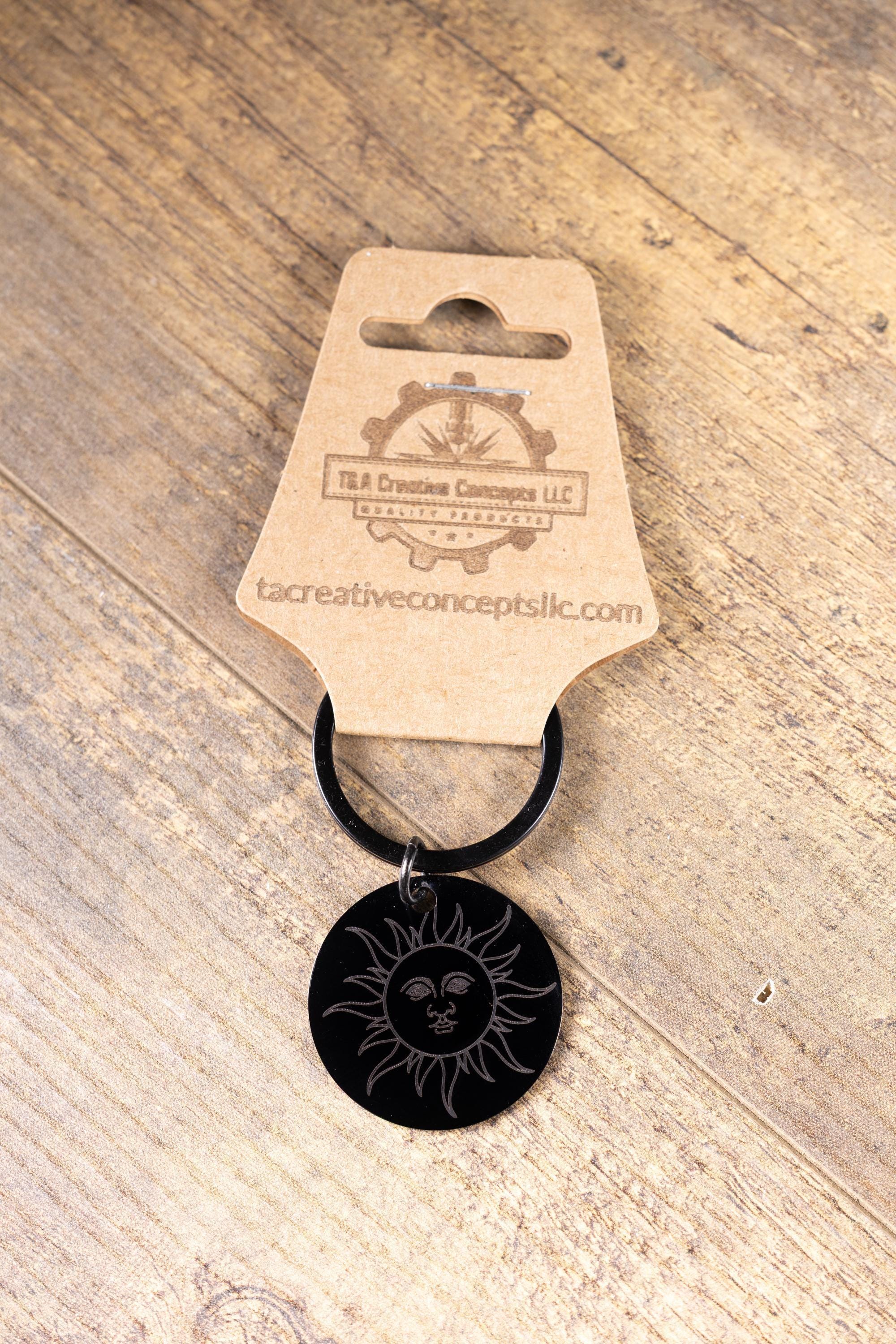 Matte Black Sun Keychain – Laser Engraved Minimalist Sun Charm, Durable Everyday Accessory