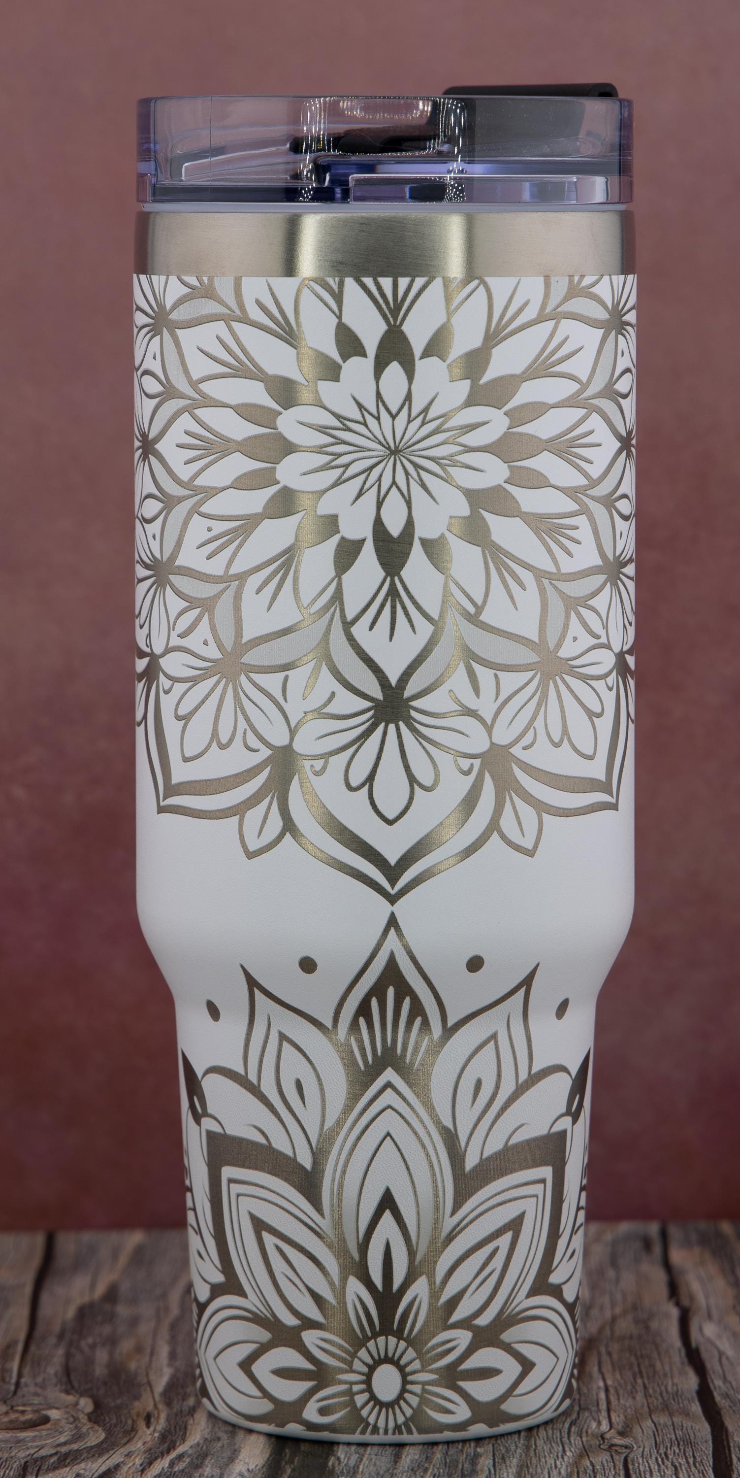 Mandala Travel Tumbler – Laser Engraved 40oz Insulated Cup With Double Wall Insulation