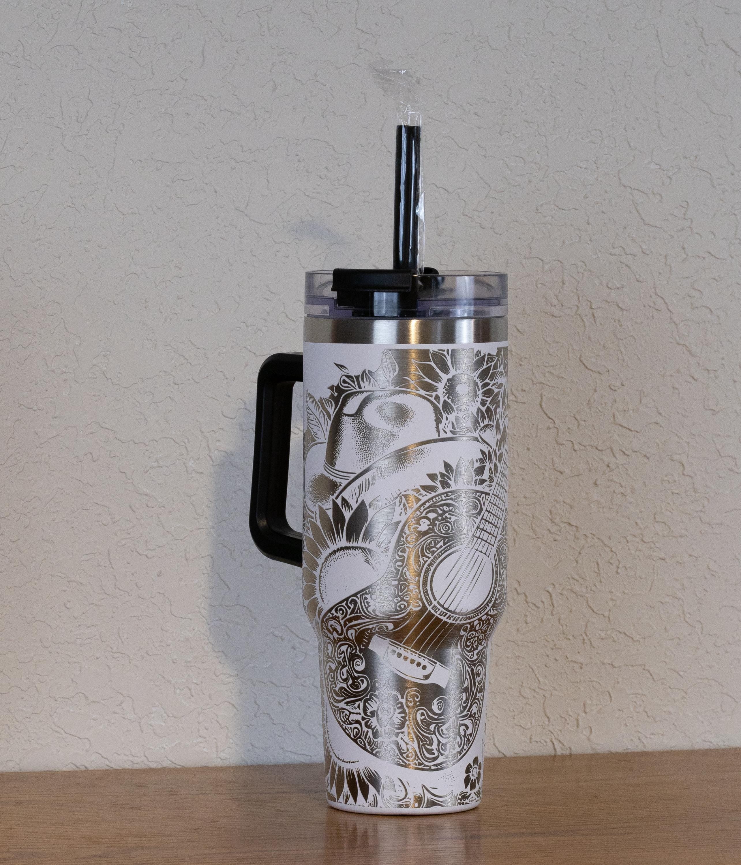 Western Tumbler Cup - 40oz Stainless Steel Double Wall Insulated Rustic Floral Design