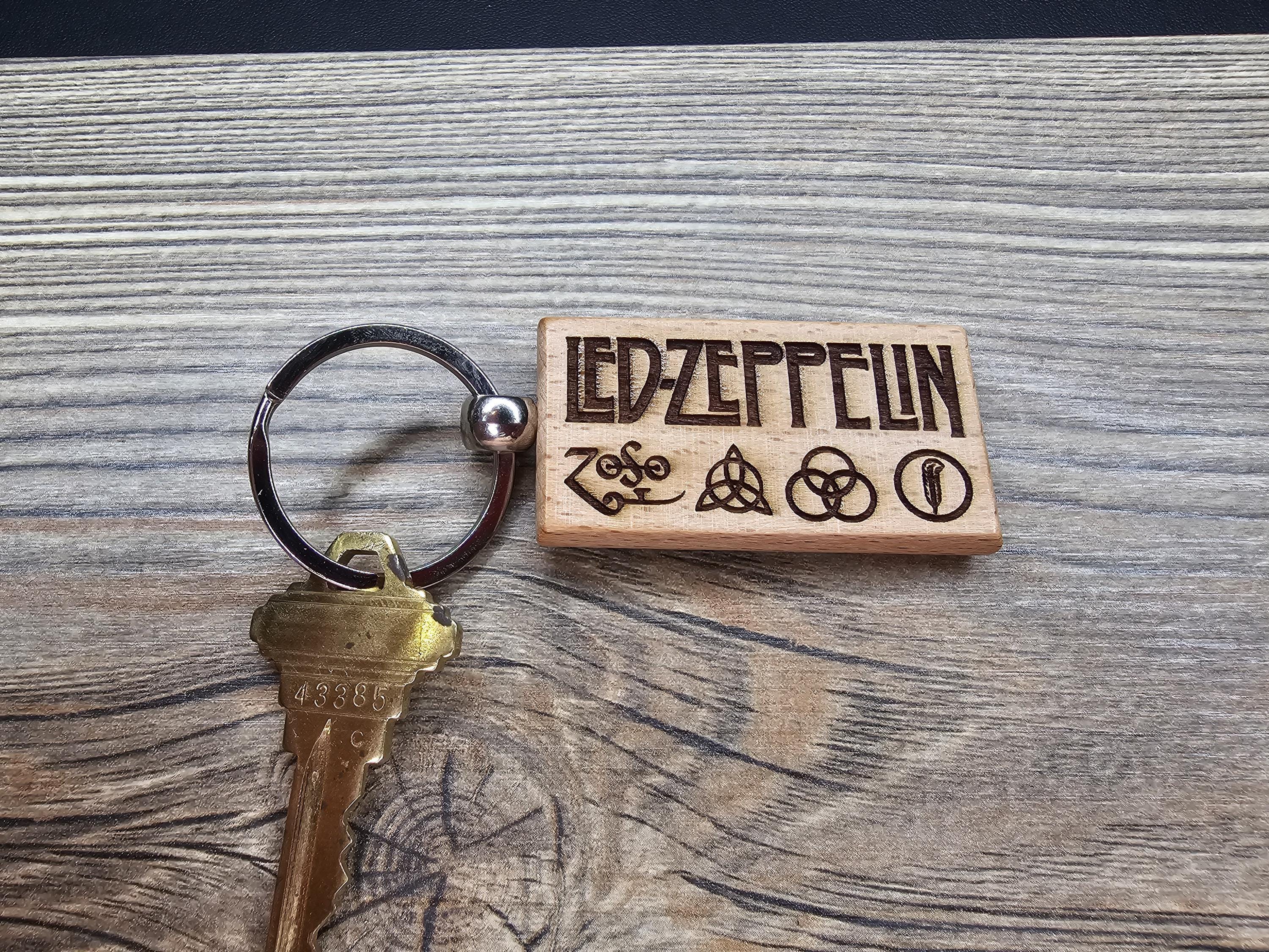 Led Zeppelin Keychain – Laser Engraved Hardwood with Stainless Steel Ring