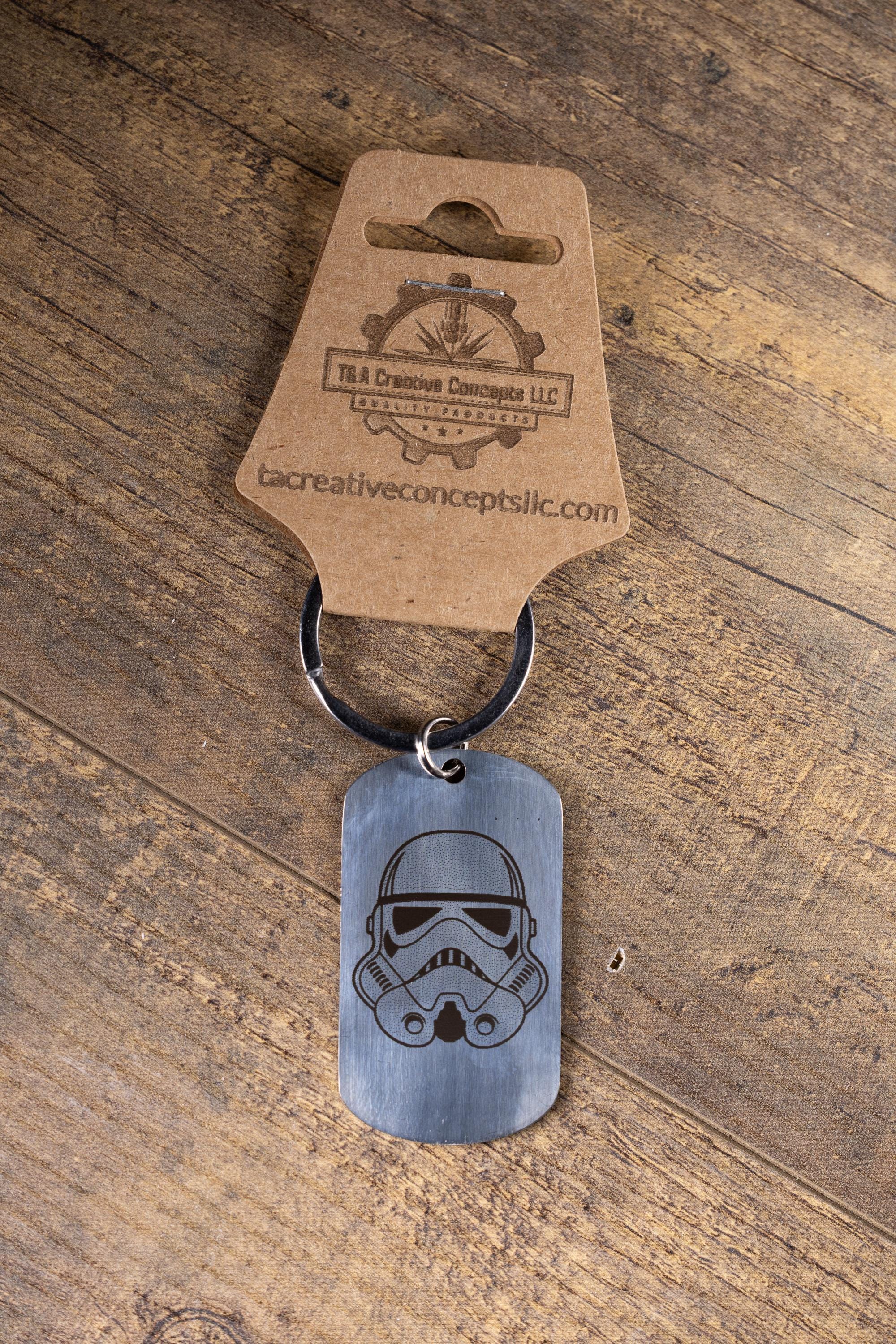 Stormtrooper Keychain – Polished Stainless Steel Laser Engraved Durable Metal Charm