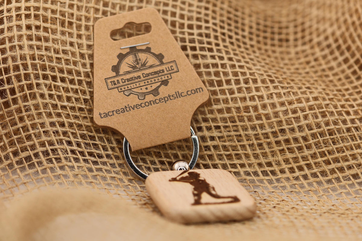 Baseball Wood Keychain – Double Sided Hardwood Batter Charm with Rust Resistant Ring