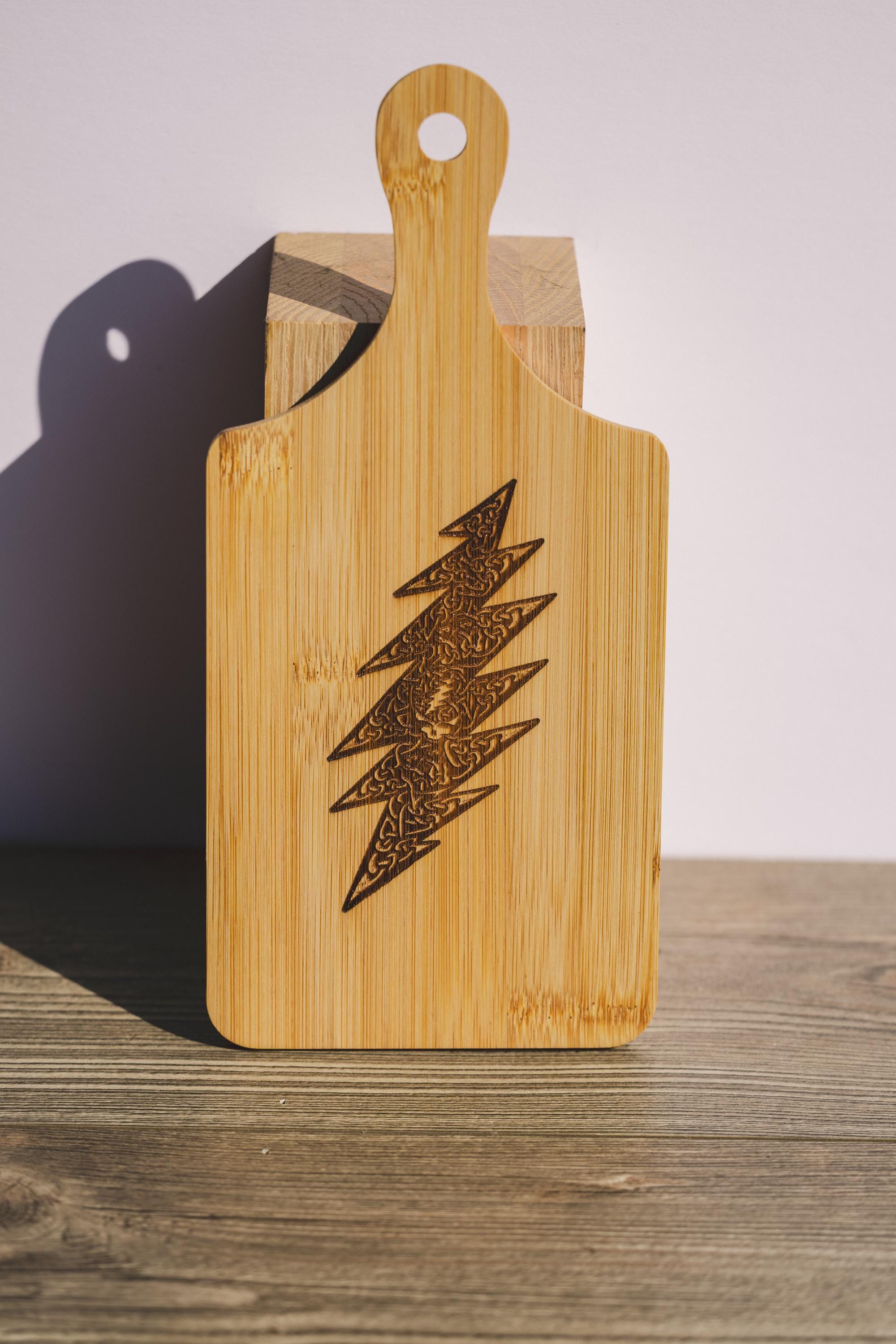 Grateful Dead Cutting Board - Compact Bamboo With Laser Engraved Celtic Bolt Design