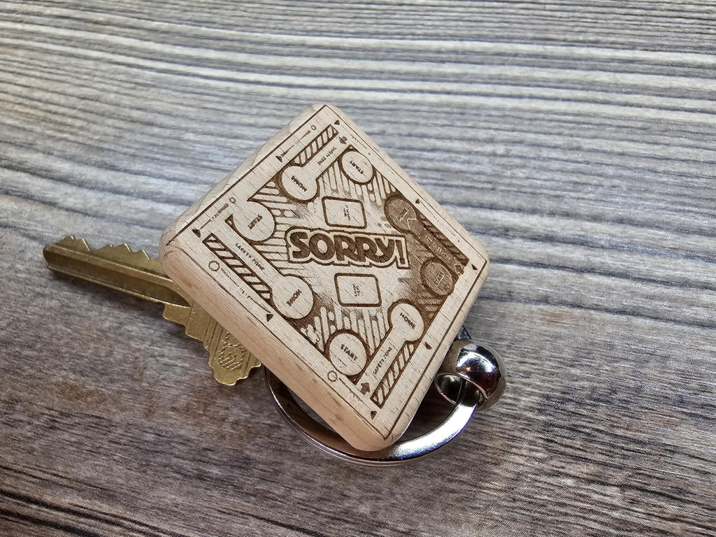 Sorry Board Game Keychain – Laser Engraved Hardwood Charm with Stainless Steel Ring