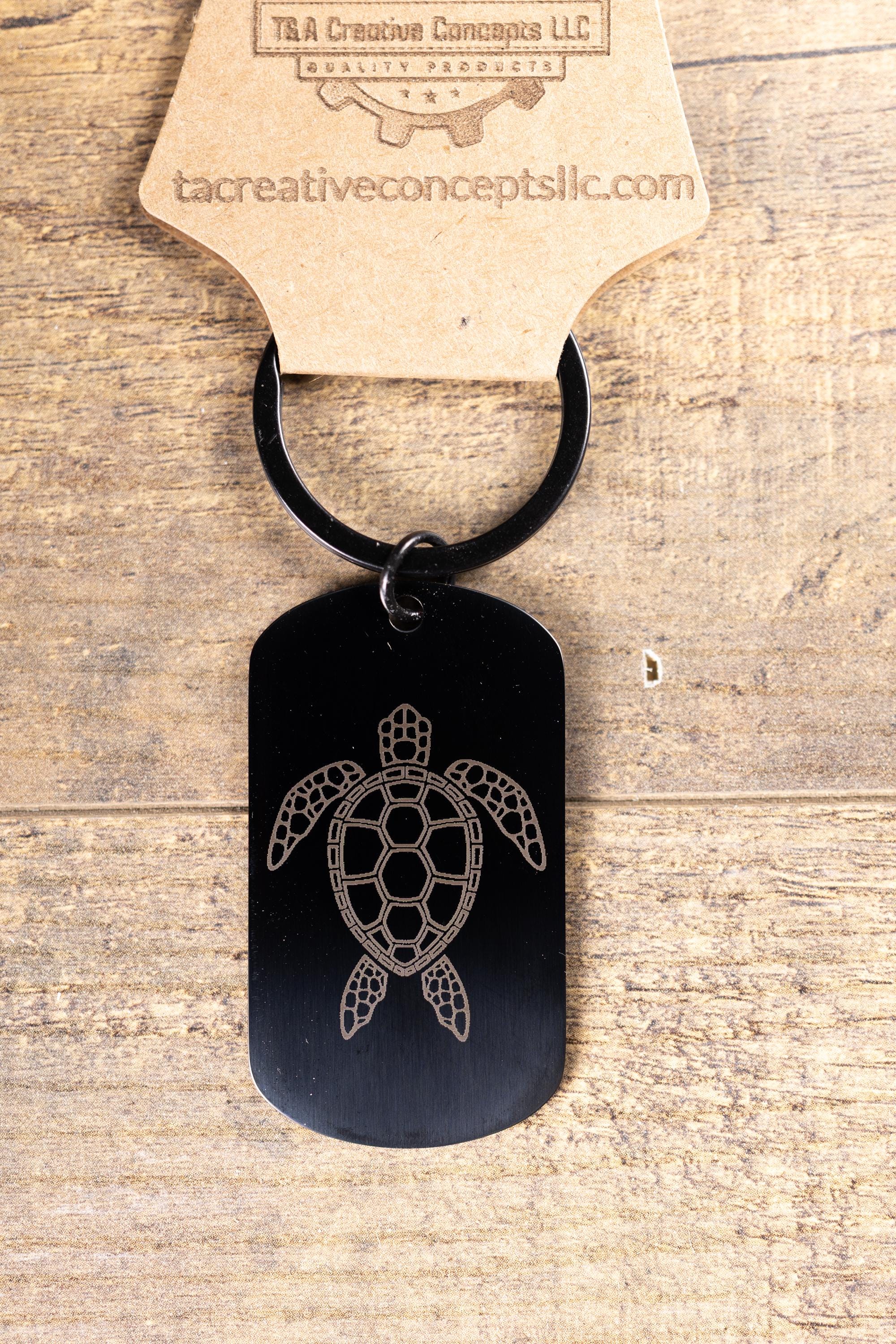 Black Stainless Steel Keychain – Laser Engraved Sea Turtle, Rust Resistant, Durable Daily Use