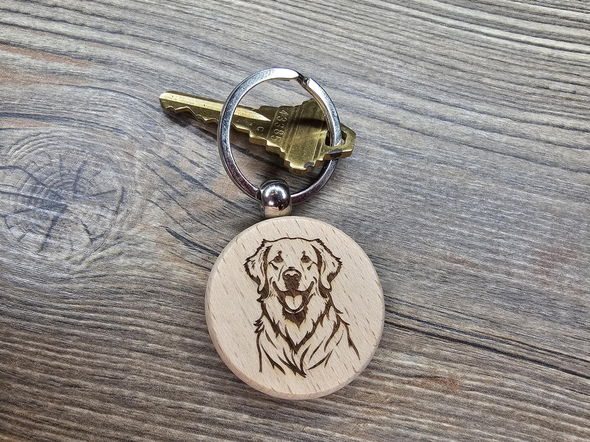 Golden Retriever Keychain – Laser Engraved Hardwood Double Sided Accessory