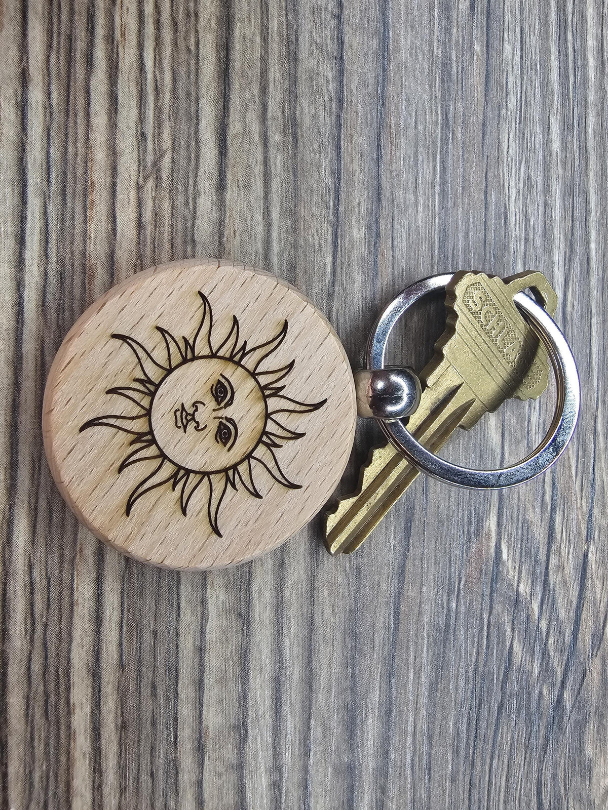 Mystical Sun Keychain - Double Sided Laser Engraved Hardwood Accessory