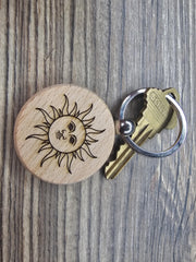 Mystical Sun Keychain - Double Sided Laser Engraved Hardwood Accessory